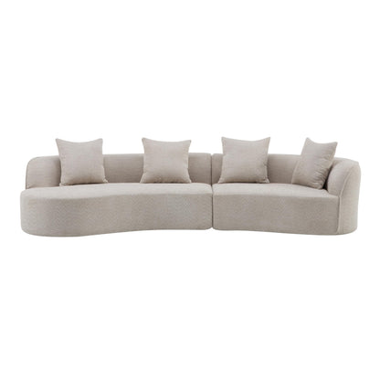 Merax 126 Inch Curved Sectional Sofa, Oversized 5-Seater Modern L-Shape Couch with 4 Pillows, Modular Velvet Fabric Sofa for Large Living Room, Almond