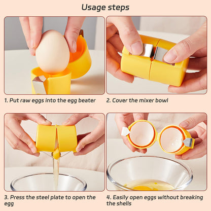 Odetina Egg Cracker Tool, Handheld Stainless Steel Egg Shell Opener for Raw & Hard Boiled Eggs, Easy Egg Cracking Tool, No Mess Kitchen Gadget for Breakfast, Baking, Camping (Orange+Yellow)