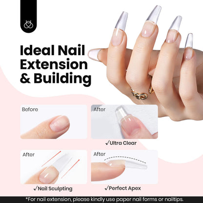 Beetles Hema Free Hard Gel for Nails,2.12 oz 9 in 1 Hard Gel for Nail Extension & Strengthening Broken Nail Repair with Flat Brush 100 Pcs Nail Forms UV LED Lamp Cured Salon Nail Technicians Women
