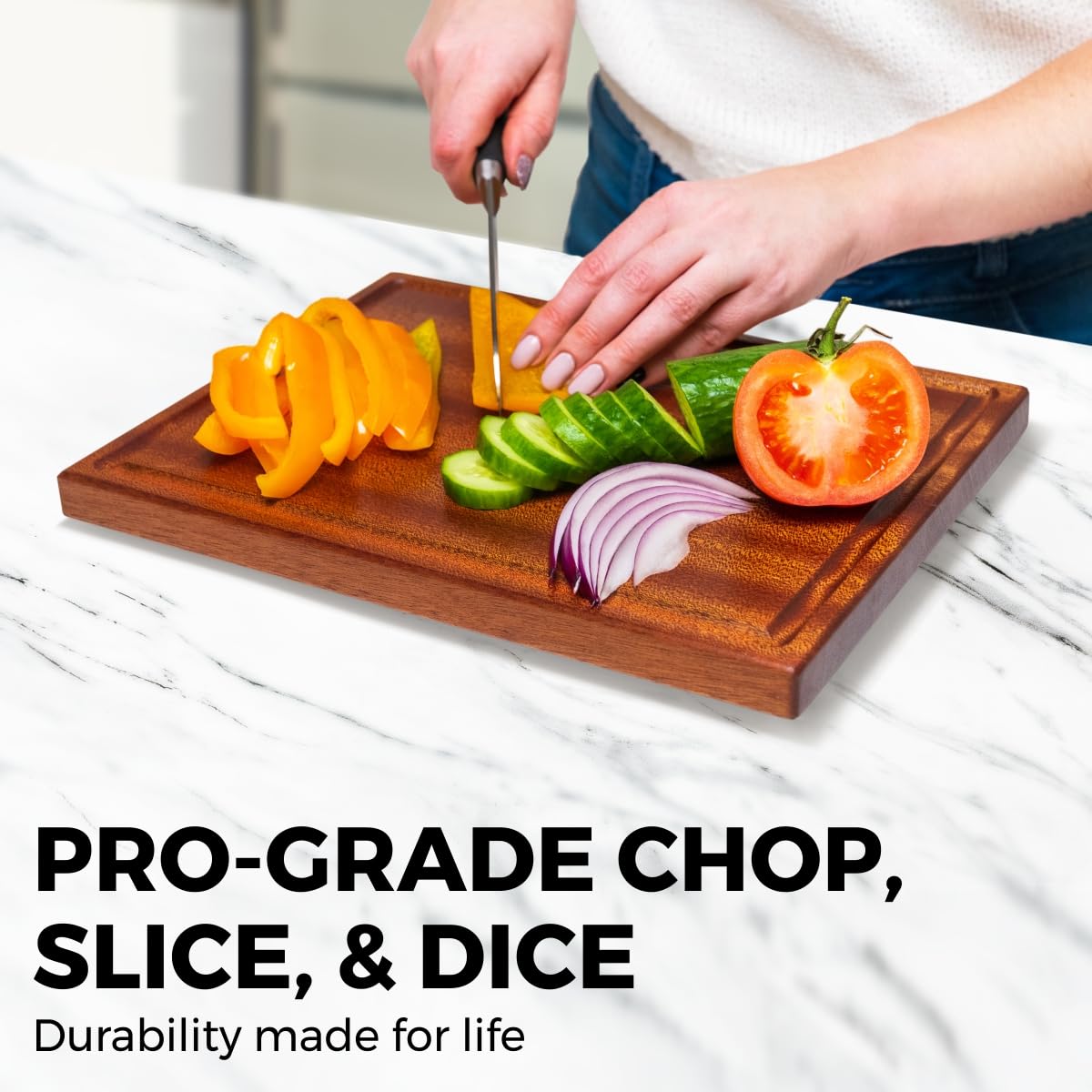 Straga Premium Mahogany Hardwood Cutting Board, 12" x 9" x 0.75", Sustainable Kitchen Essential with Juice Groove