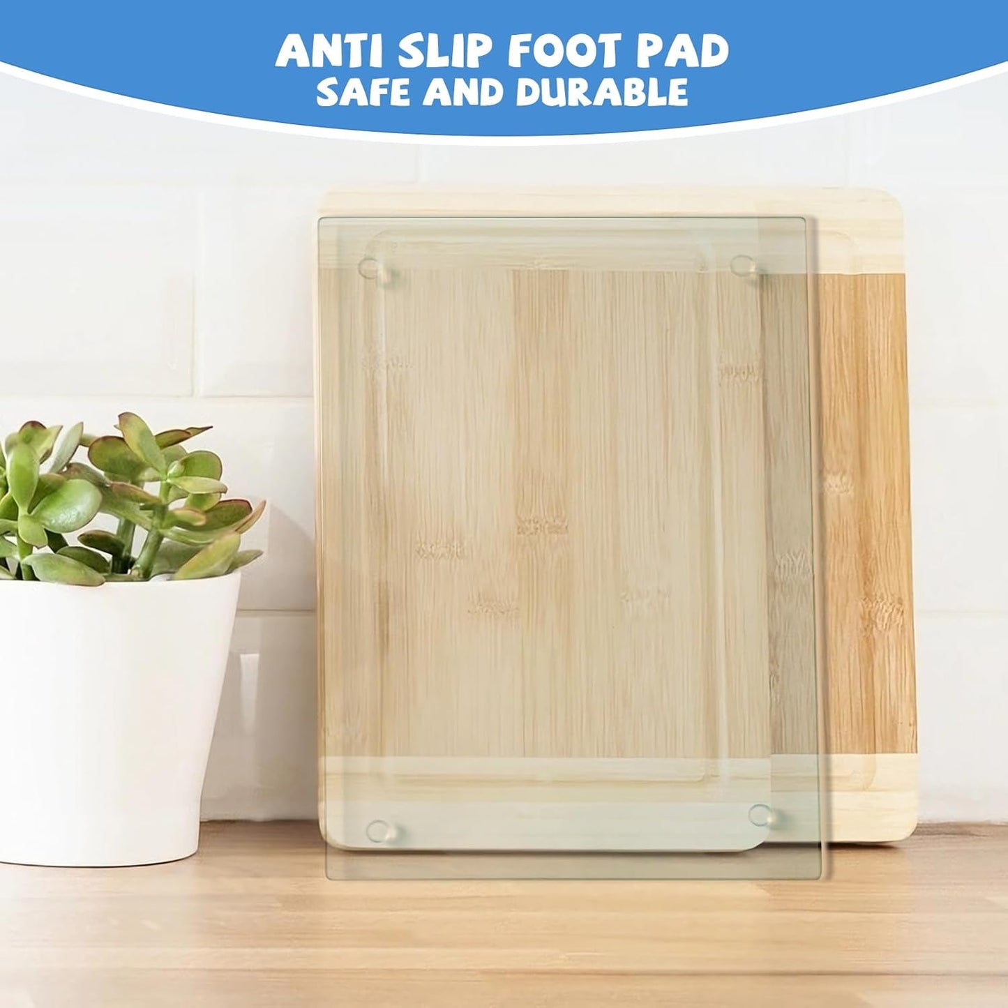 Tempered Glass Cutting Board for Kitchen, Clear Glass Board, Heat Resistant, Non-Slip Feet, 12x16"