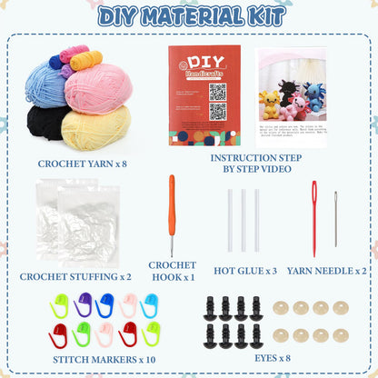 Weldomcor Crochet Kit for Beginners, Amigurumi Crocheting Animals Kits for Adults with Step-by-Step Video Tutorials Knitting Yarn Hooks DIY Crafts Starter Supplies Gifts Set (4 Pcs Mini Axolotls)