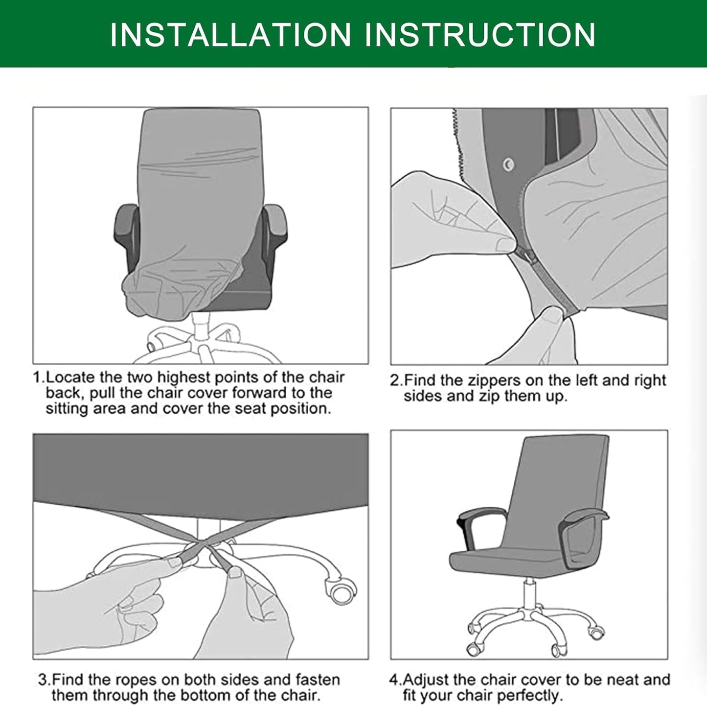 CRFATOP Stretch Computer Office Chair Cover with Durable Zipper, Universal Rotating Desk Chair Slipcover