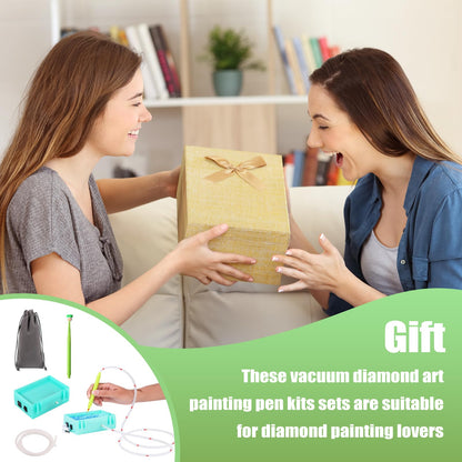 Vacuum Diamond Painting Pen Kit - Electric Bead Picker Upper Tool with Storage Tray, No Wax Needed, USB Powered Rhinestone Applicator for Round/Square Drills, DIY Art Craft Accessories (Green-01)