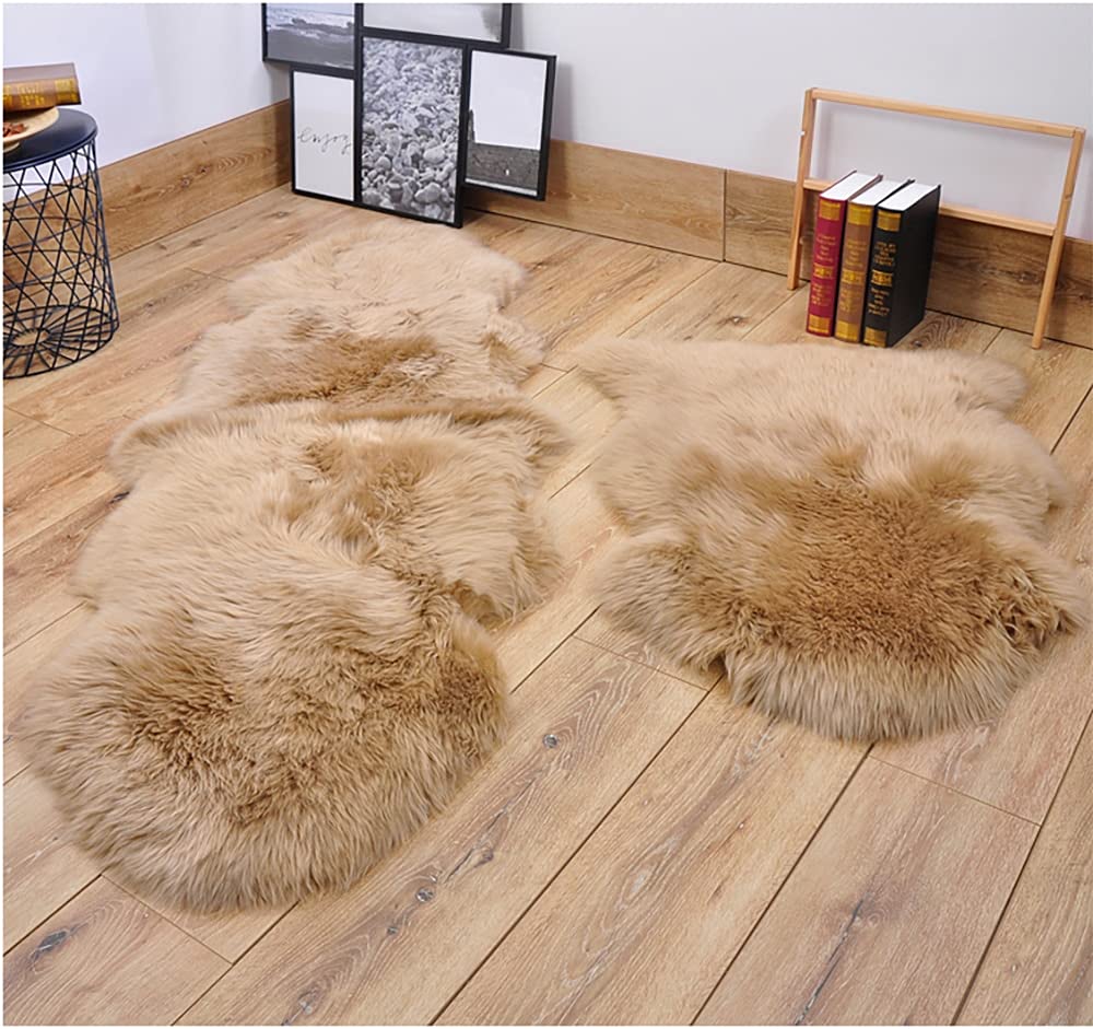 HUAHOO Premium Genuine Sheepskin Rug Brown Real Australia Sheepskin Natural Luxury Fluffy Lambskin Fur Area Rug Seat Covers for Kids Bedroom Sofa Chair Cover Pets Dogs Mat Quarto Pelt/4' x 6' Mocha