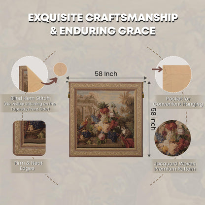 Charlotte Home Furnishings Inc. Bouquet Exotique With Monkey French Tapestry Wall Hanging 58 X 58 Inch Viscose Cotton And Polyester Blend Wall Art Perfect For Home Decor And Wall Decor