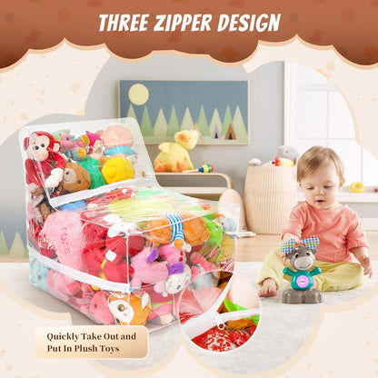 18-inch 3 Clear Bean Bag Chair for Stuffed Animals Storage Hidden Zippers Toy Organizer,Durable PVC Waterproof Material