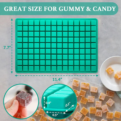 Square Gummy Molds Silicone, Mini Cute Candy Chocolate Keto Molds 3 Pack 126 Cavities Non-stick BPA free Tiny Bite Size Molds for Ice Cube Fruit edible Gummy Mold Easy to Release DIY Candy Making Kit