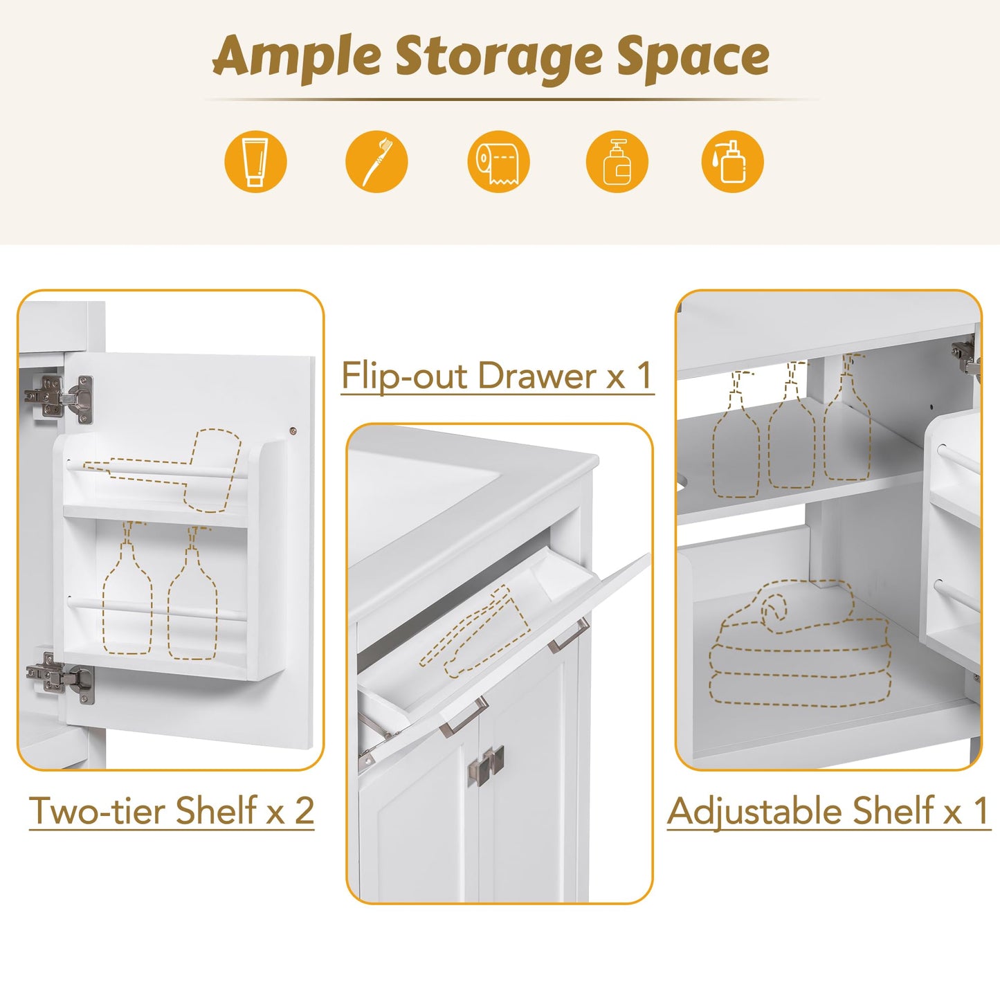 Favfurish 60" Double Bathroom Vanity,Free Standing Double Basin Vanity Set w/ 2 Ceramic Sinks,Adjustable Shelf & Soft Close Doors,Solid Wood Frame Storage Cabinet w/Flip Drawer,for Bathroom,White