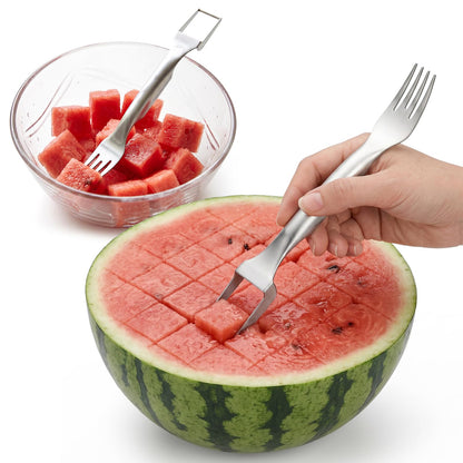 CripsTaste Watermelon Fork Cutter Slicer Tool, 2-in-1 Stainless Steel Fruit Cutter Melon Slicer Cutter Tool, Watermelon Cutting Tool for Home Party Camping Kitchen Gadget
