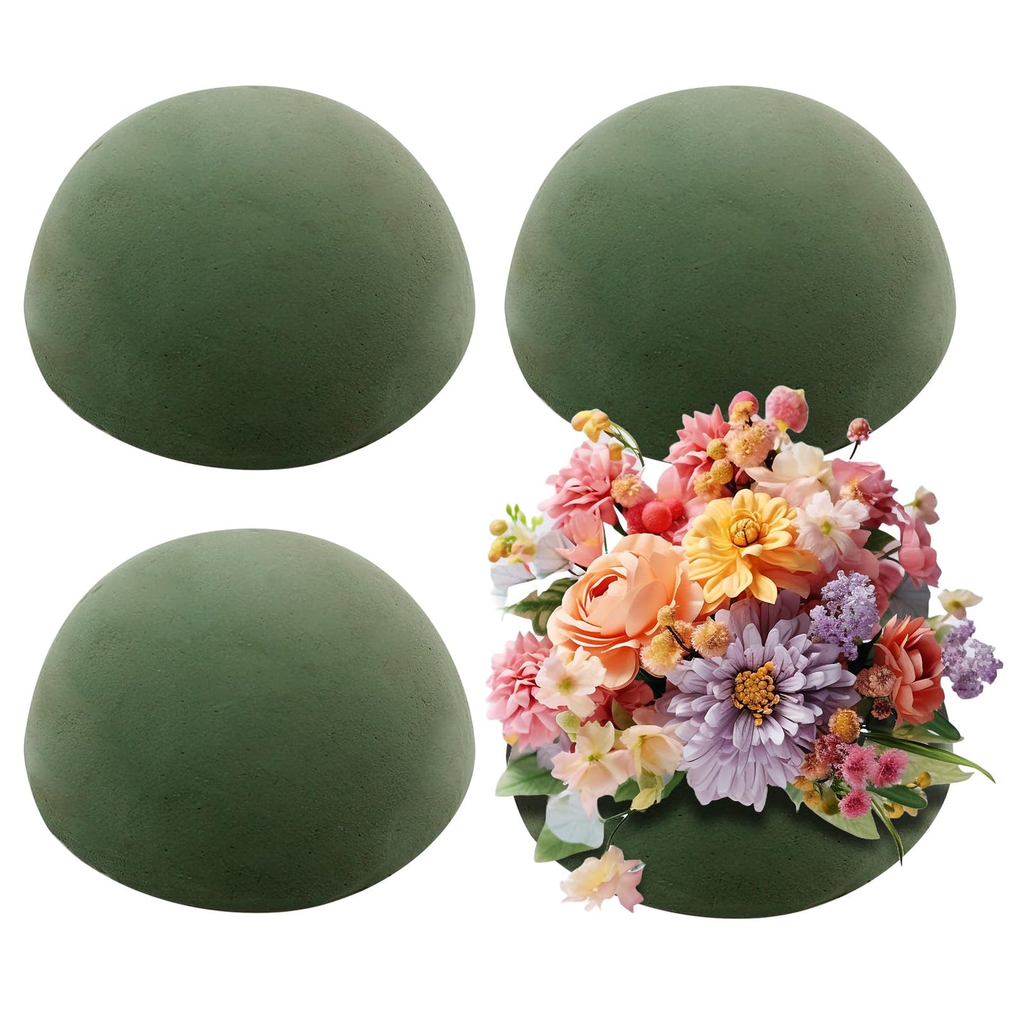 Hoypeyfiy 4Pcs 5.51 x 2.76 Inch Half Ball Floral Dry Foam, Green Round Foam Blocks for Artificial Flower Arrangement, DIY Craft, Wedding Birthday Centerpiece Decorations
