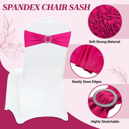 MDS Spandex Chair Sashes - Universal Elastic Stretch Bands with Slider Bow for Wedding Decor | Magenta, Pack of 125