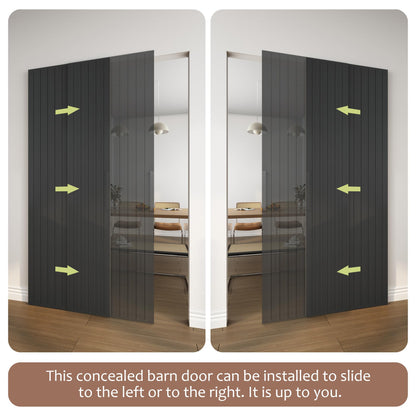 JUBEST 36"x84" Concealed Sliding Barn Door with Soft Close Hardware Kit, Black Hidden Door for Opening 32"-34"x80", Waterproof and Modern, Smooth Sliding, for Interior Using, Widely Used