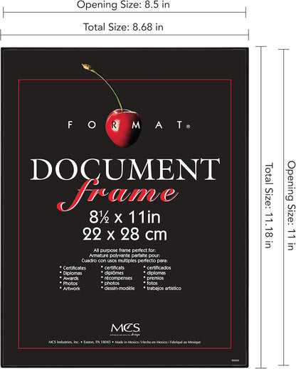 MCS 8.5x11 Diploma Frame, Black Picture Frame for Wall Hanging or Tabletop, 1-Pack