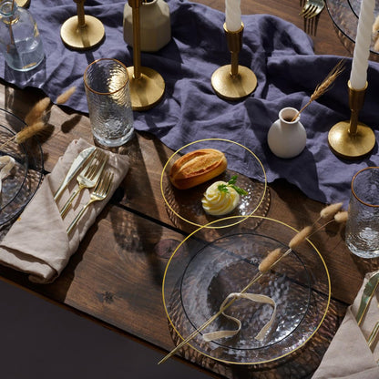 R-kay 100 Pack Clear Plastic Plates - 6.25 IN Hammered Gold Rimmed Sturdy, Durable And Extra Heavy duty Gold Plastic Dessert Plates Disposable - Ideal For Appetizer And And For Desserts.