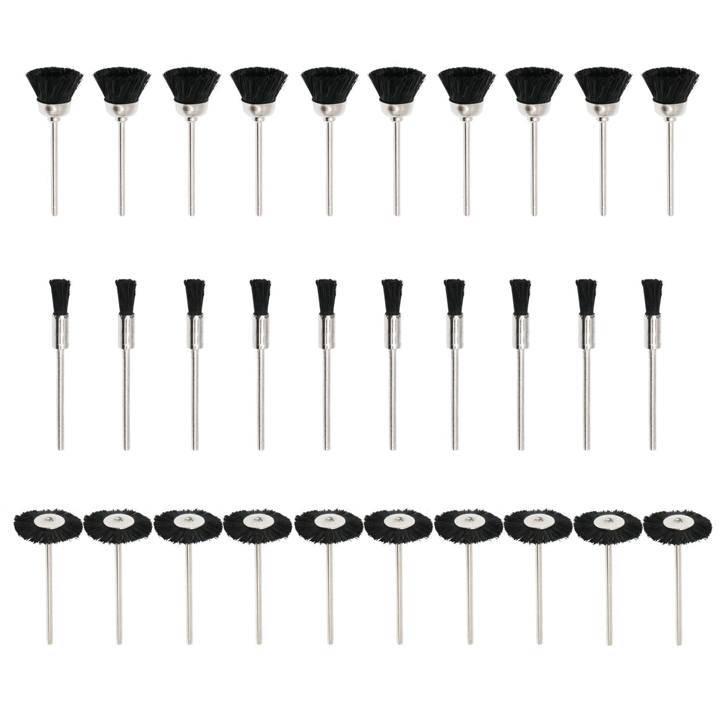 NIUPIKA Soft Nylon Bristle Brushes Cup Wire Brush Set Cleaning Polishing Accessories 2.35mm Shank for Rotary Drill Tools Pack of 30 Pieces
