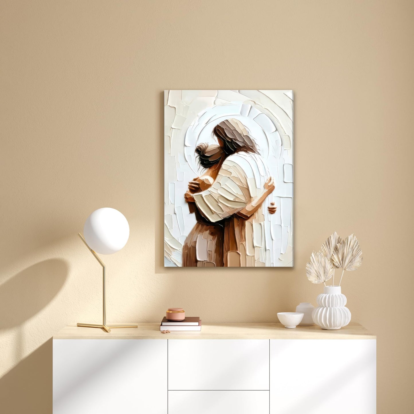 Palette Dreams Jesus Embracing Woman Canvas Wall Art, Woman Lying Safely In The Arms Of Jesus Wall Decor, Christian Wall Art Home Decor for Bedroom Church Prayer Room 12 x 16 Inch