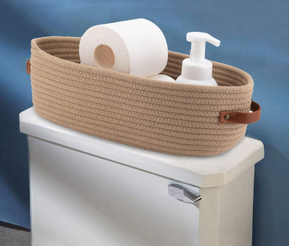 Boho Decor Storage Basket, Woven Decorative Basket for Organizing Countertop and Toilet Paper with Handle