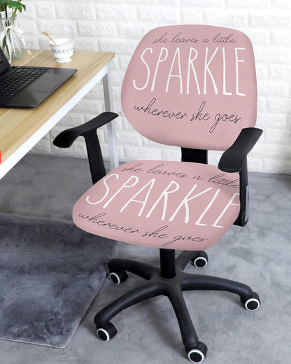 Sparkle Positive Energy Text Office Chair Cover, Stretch Elastic Universal Computer Chair Covers, Pink Background