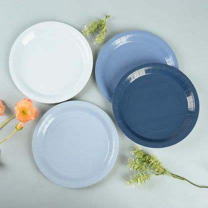 AimFun Dusty Blue Paper Plates Hanukkah Gradient Blue Party Plate 9 Inch Disposable Round Dinner Dessert Plates for Father’s Day Wedding Baby Bridal Shower Party Supplies Tableware Decor
