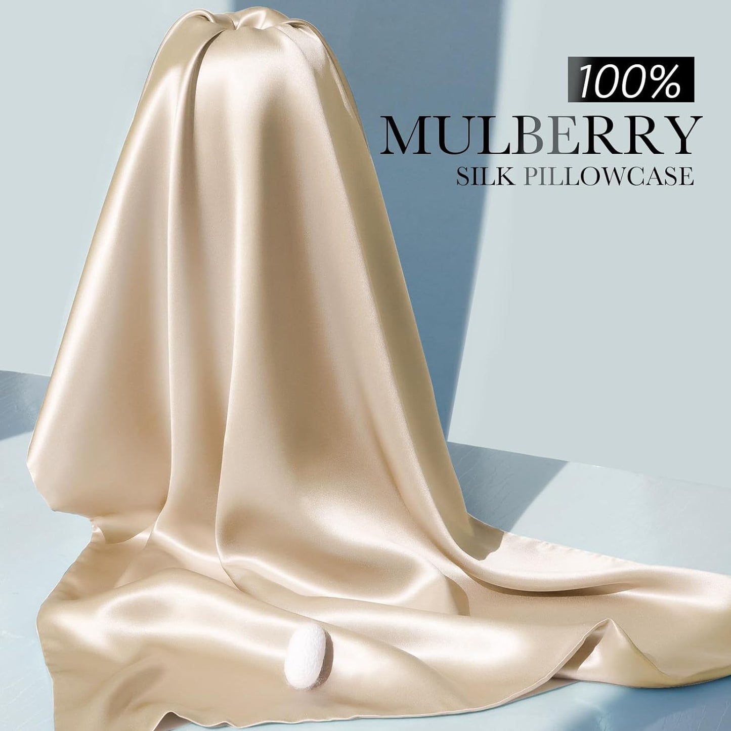 100% Mulberry Silk Pillowcase for Hair and Skin, 22 Momme Natural Silk Pillow Cover with Zipper, Beige
