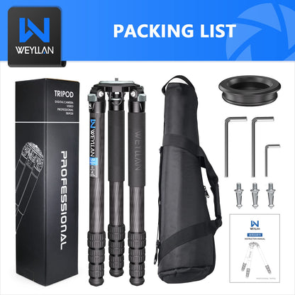 Heavy Duty Tripod Carbon Fiber Camera Tripod WEYLLAN LX9 Professional Tripod Camera, 10 Layers Carbon Fiber Tube, with 40mm Leg Tube, Durable Carbon Bowl Tripods for DSLR Camera Max Load 88lbs/40kg