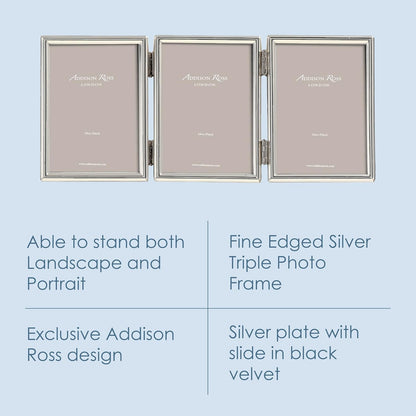 Addison Ross Essentials Photo Frame, Silver Plate Treble, 2 x 3 Inches