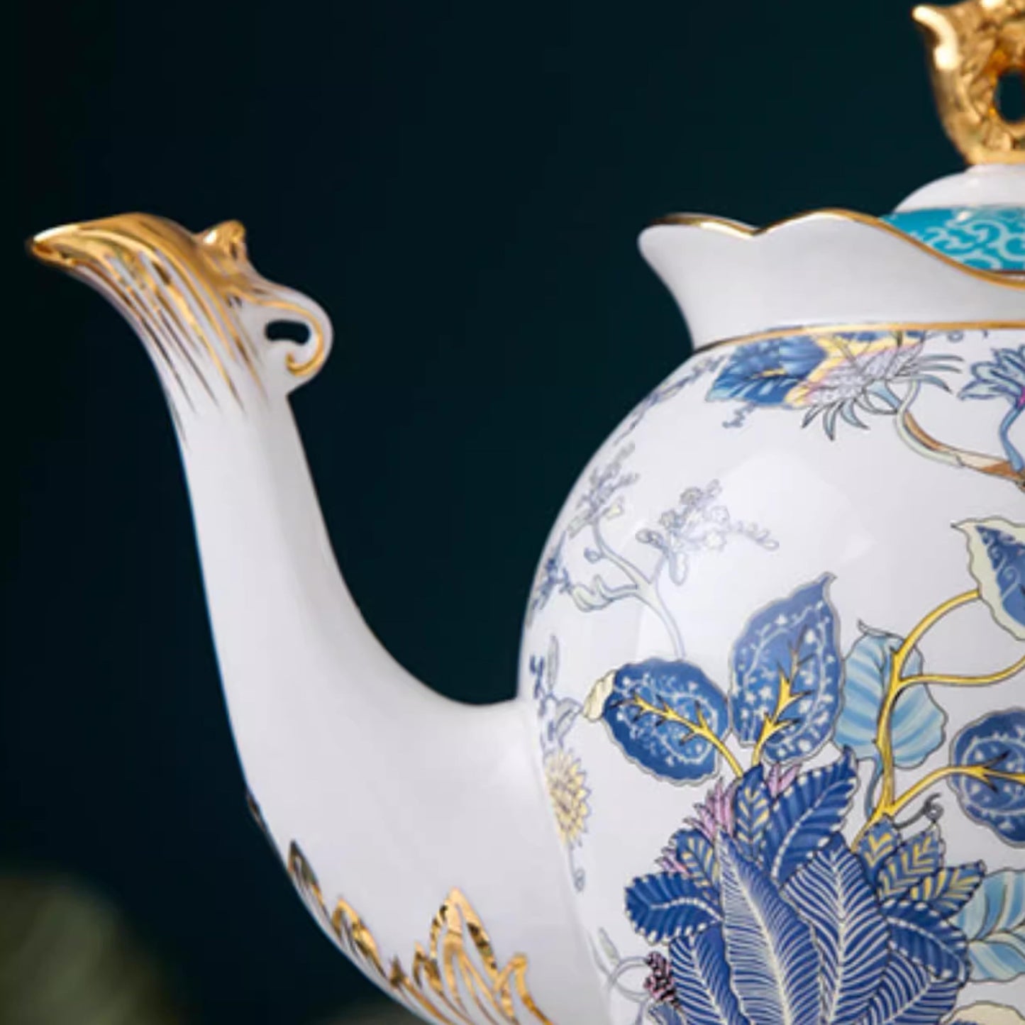Floral Bone China Tea Set, Exquisite Porcelain Tea Cup and Saucer Set with Teapot, Creamer, Sugar Bowl for 6, Luxury Gold-Accented Afternoon Tea Sets for Adults