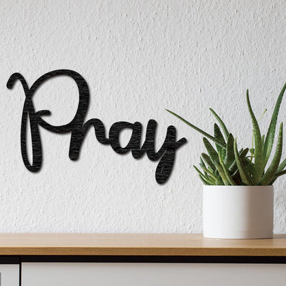 CREATCABIN Pray Wooden Sign Word Wood Cutout Decorative Unfinished Letter Ornaments Laser Cut Wall Art Sculpture for Wreath Home Apartment Farmhouse Porch Party Decoration Painting Crafts 11.8x7.5in