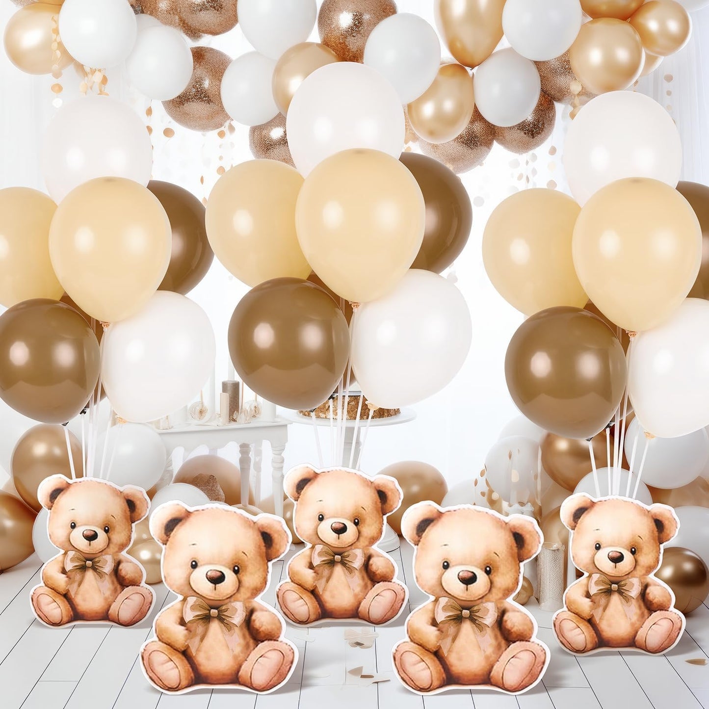 12 Sets Brown Bear Baby Shower Balloon Stand Kit for Table Teddy Bear Table Centerpieces Party Decor Baby Shower with Balloon Decoration for Girl and Boy Birthday Newborn Gender Reveal Party Supplies
