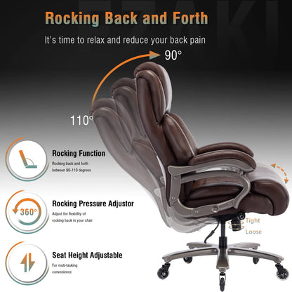 Big and Tall 400lbs Office Chair - Adjustable Lumbar Support Quiet Rubber Wheels Heavy Duty Metal Base, High Back Large Executive Computer Desk, Thick Padded Ergonomic Design for Back Pain
