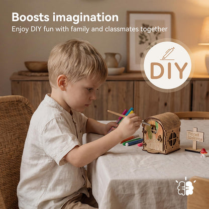 Mamimami Home Tiny Fairy House with Doorplate, DIY Mini Wooden Garden Plant Treehouse, Magical Fairy Doors Handmade Christmas Decorations Gifts