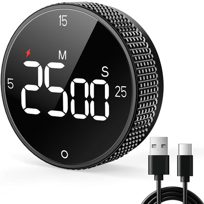 Allbean USB Rechargeable Magnetic Kitchen Timer for Cooking, Building 800mAh Battery Large Display Digital Countdown Countup Timer, 3 Preset 5/15/25 Mins Loud Alarm for Baking Grilling Studying