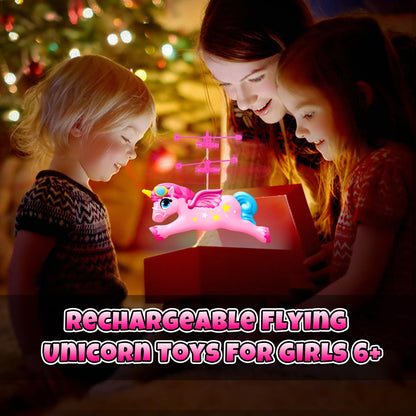 Tcvents Flying Unicorn Toys for Girls, Rc & Hand Operated Flying Ball Mini Drone with LED Lights Remote Control Helicopter Indoor Flying Toy Gifts for Kids Age 6-8 9 10 11 12+ Years Old