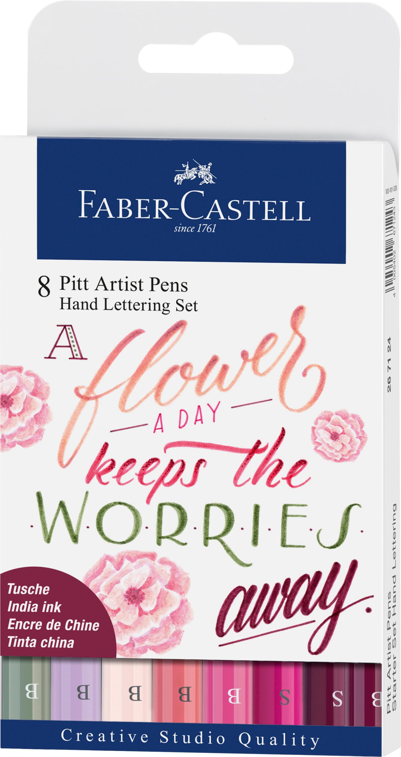 Faber-Castell Pitt Artist Pen Hand Lettering For Beginners Set - 8 Modern Calligraphy and Lettering Markers In Pink Floral Tones, Spring Craft Supplies