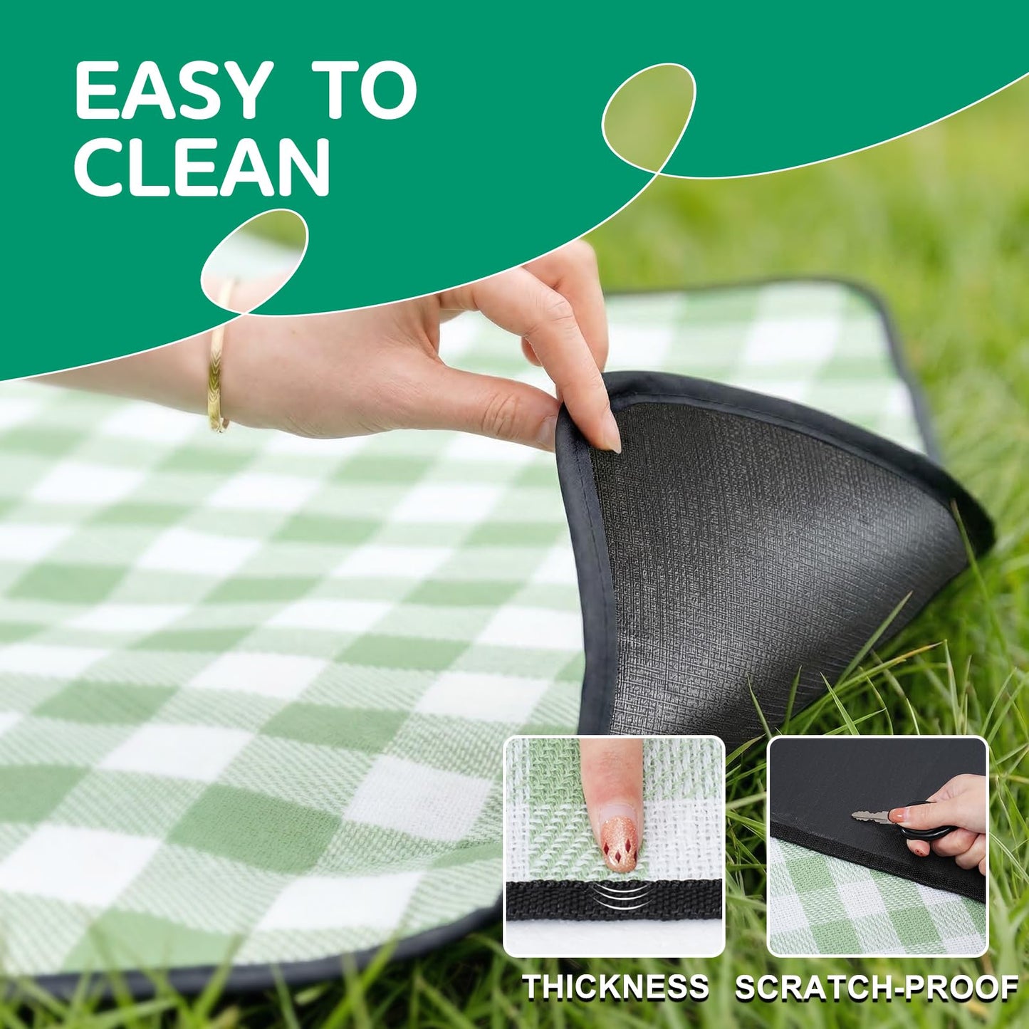 RYCHIC Waterproof Picnic Blanket Beach Outdoor Camping Mat Extra Large Foldable Cute Big Travel Essential Accessories Gift Park Patio Lawn Garden Grass Ground Play Music Festival Concert Must Have