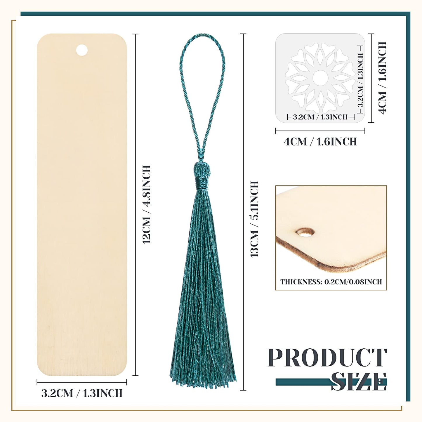 TaoBary 92 Pcs Wood Bookmark Making Kit Includes 36 Unfinished Blank Bookmarks 36 Tassels 20 Templates Craft for DIY Crafts, Painting, Valentine's Day, Mother's Day Gift, (Flower, 4.8 x 1.3 Inch)