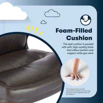 Serta Comfort Executive Big & Tall Office Chair, Ergonomic High-Back Computer DeskChair, Semi Plush Cushion Seat, Soft Padded Armrests, SertaQuality Foam, Metal Swivel Base, Bonded Leather, Black