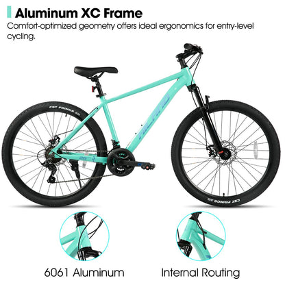 HH HILAND 27.5 Inch Mens and Womens Mountain Bike, 21 Speed Mountain Bicycle with Dual Disc Brake, Front Suspension Fork, High Carbon Steel Frame Urban Commuter Bike for Adults, Green