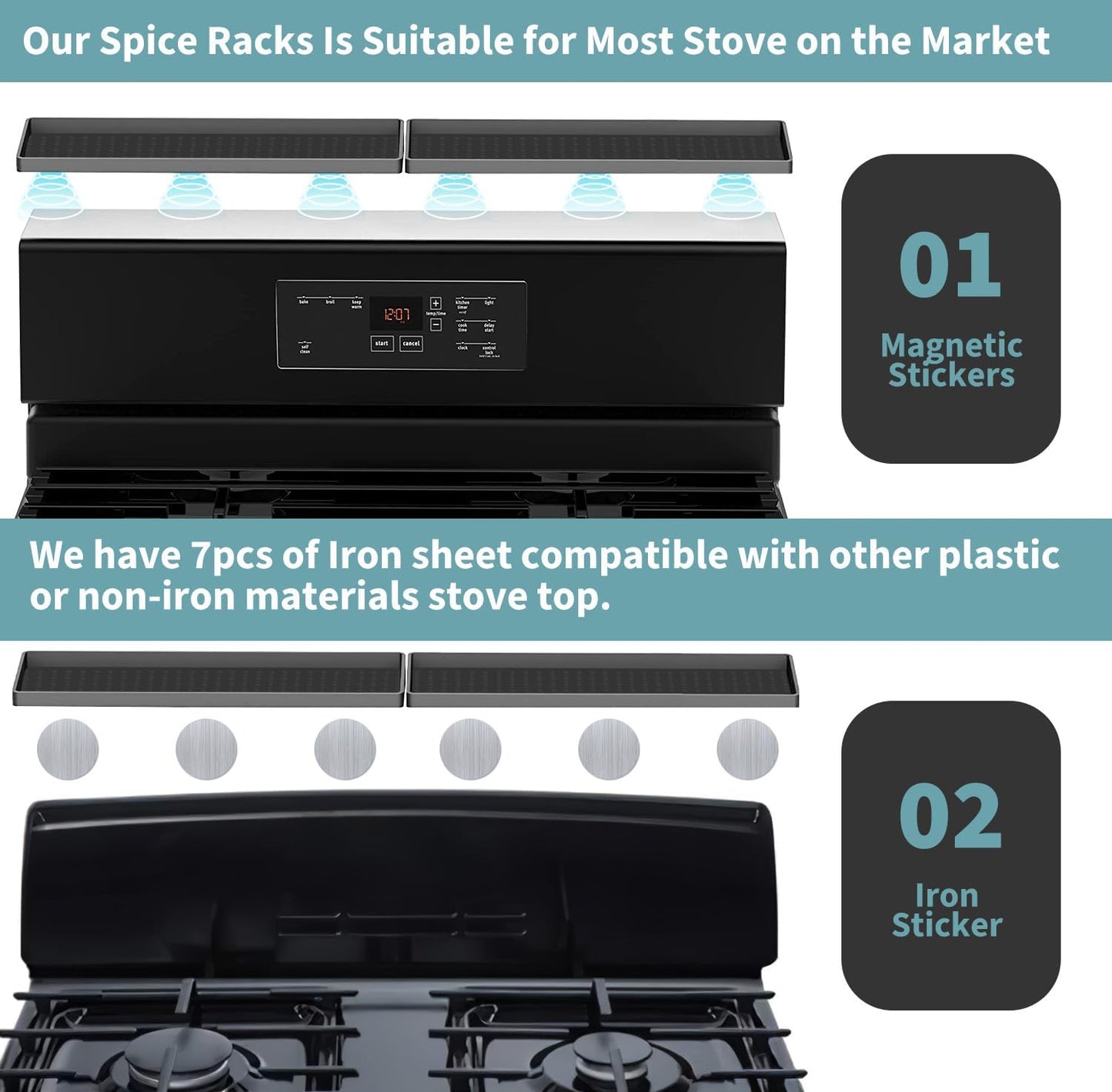 BFONS 30" Magnetic Stove Top Shelf, Silicone Top Heat Material Spice Rack, Kitchen Organization Gadgets (Grey)