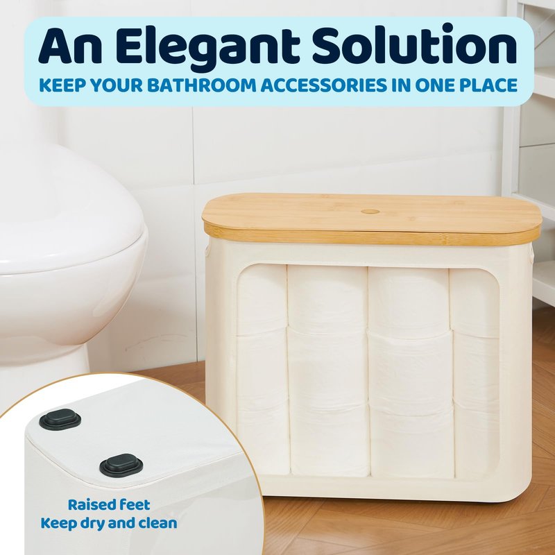 ROSOS Toilet Paper Storage with Lid, Large Toilet Paper Holder for up to 12 Rolls, Free Standing Bathroom Storage Organizer with Lid, Beige