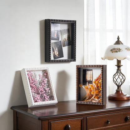 Shadow Box Frame 11x14 - 2" Interior Deep Solid Wood & Glass Display Case with Unique Beads Door, Deep Memory Box for Photos, Memorabilia, Collections, Awards, Tickets-Black