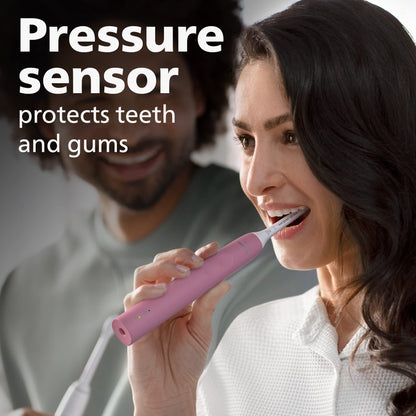 Philips Sonicare 4100 Rechargeable Electric Toothbrush, with Pressure Sensor, 2 Intensity Settings, SmarTimer and QuadPacer, 14-Day Battery Life, Deep Pink, Model HX3681/26