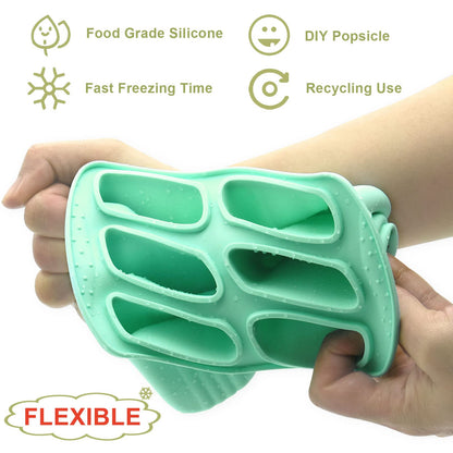 Bongpuda 6 Pieces Silicone Popsicle Molds,Easy-Release Bpa-Free,Ice Pop Mold,Ice Cream Molds For Kids,With 50 Pcs Popsicle Sticks+Cleaning Brush(Green）