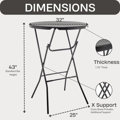 BTEXPERT Set of 10, Black 32" Round 43" Bar Height Granite Folding Commercial Portable Banquet Card Plastic Coffee Dining Table for Wedding Party Coffee Event Home Kitchen Indoor Outdoor-Ten