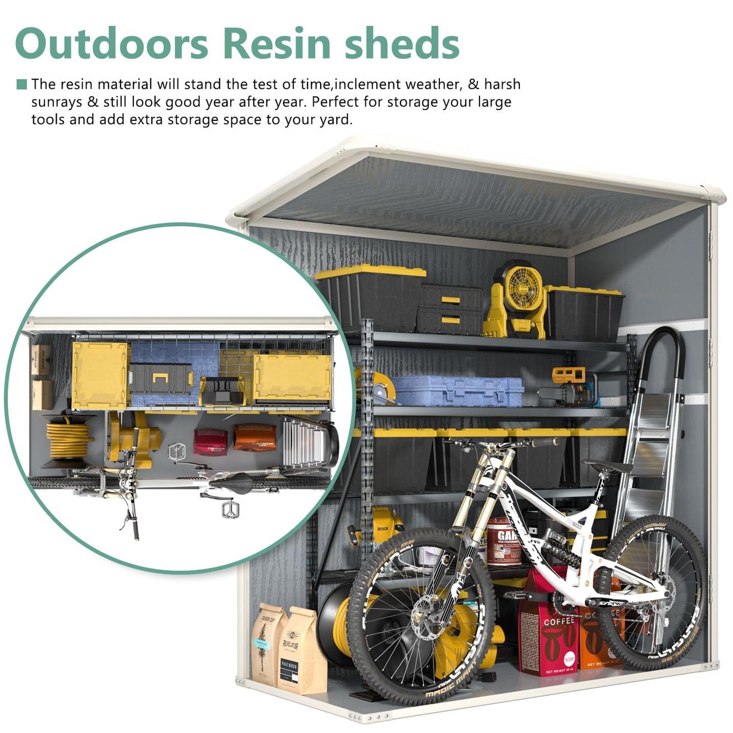 Aoxun Outdoor Storage Shed 5 x 3FT, Resin Shed with Floor and Lockable Door, Plastic Sheds for Garbage Can, Tool, Accessories, Lawn, Garden - Grey