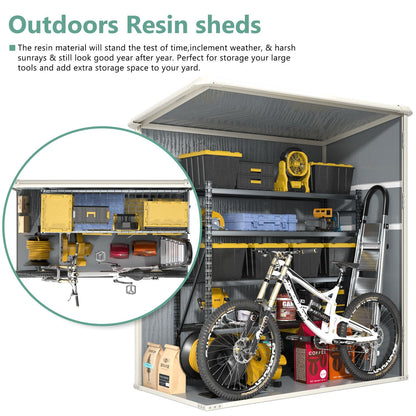 Aoxun Outdoor Storage Shed 5 x 3FT, Resin Shed with Floor and Lockable Door, Plastic Sheds for Garbage Can, Tool, Accessories, Lawn, Garden - Grey