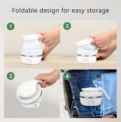 Xfbaozxy Travel Foldable Electric Kettle, Collapsible Kettle Travel Electric Collapsible Electric Tea Kettle Food Grade Silicone 850W Fast Boiling Water, 110V 700ml (White)