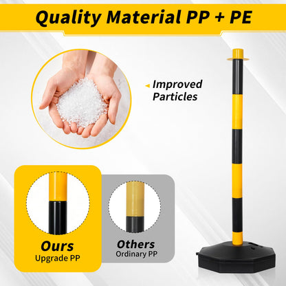 SHAREWIN Parking Delineator Stanchion with Base - 10 Pack 35" Post Traffic Cone, Reflective Collar Black, Yellow - Chain Barriers for Construction, Crowd Control, Events, Road Warning