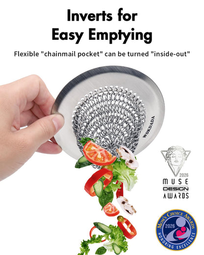 Revolutionary Kitchen Sink Drain Strainer/Patented Reversible Chain Mesh, Effortless Cleaning & Debris Catcher, Large Capacity, Anti-Clog, 304 Stainless Steel & Rust-Proof/Handmade